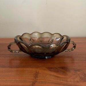 Vintage anchor hocking smoke brown candy dish 2 handle